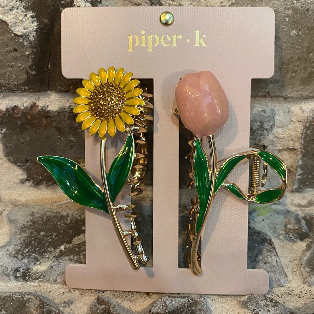 Piper Floral Hair Clips - Yellow Sunflower 🌻 and Pink Flower 🌷